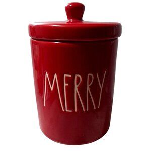 Rae Dunn Red "MERRY" Canister Jar With Lid – Ceramic Holiday Kitchen Decor